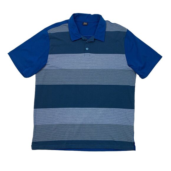 Oakley Polo Shirt Mens XL Extra Large Surf Blue Striped Short Sleeve Logo Golf - Picture 1 of 10